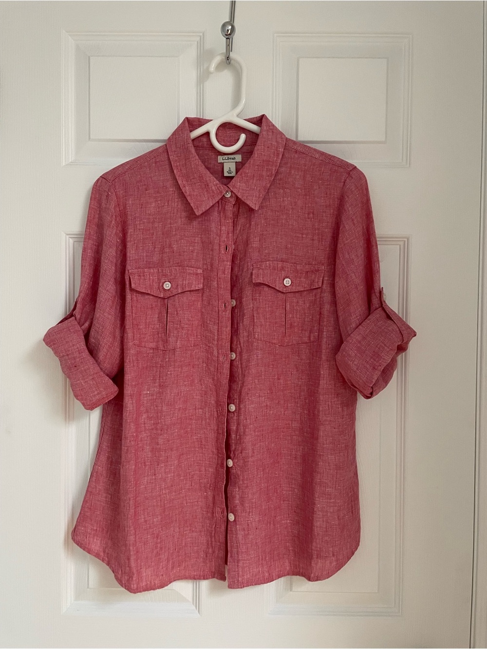 L.L.Bean Red Linen Button Front Shirt